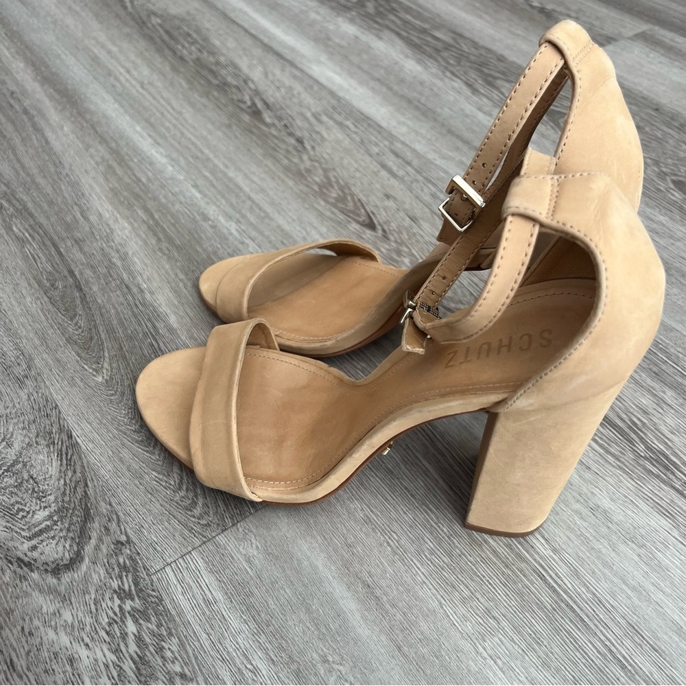 Schutz Suede  Tan Heeled Sandal Size 10